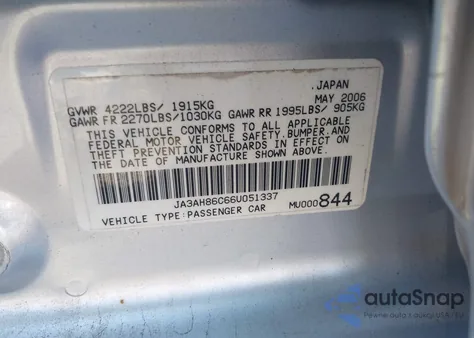 2006 Mitsubishi Lancer Evolution Ix/Mr z USA, uszkodzony, nr VIN JA3AH86C66U051337